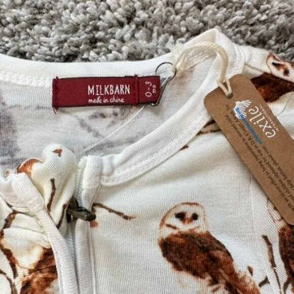 Milkbarn Owl Bamboo Zip Ruffle Footed Romper 0-3 Months NWT Soft Fall Gift - Picture 4 of 7